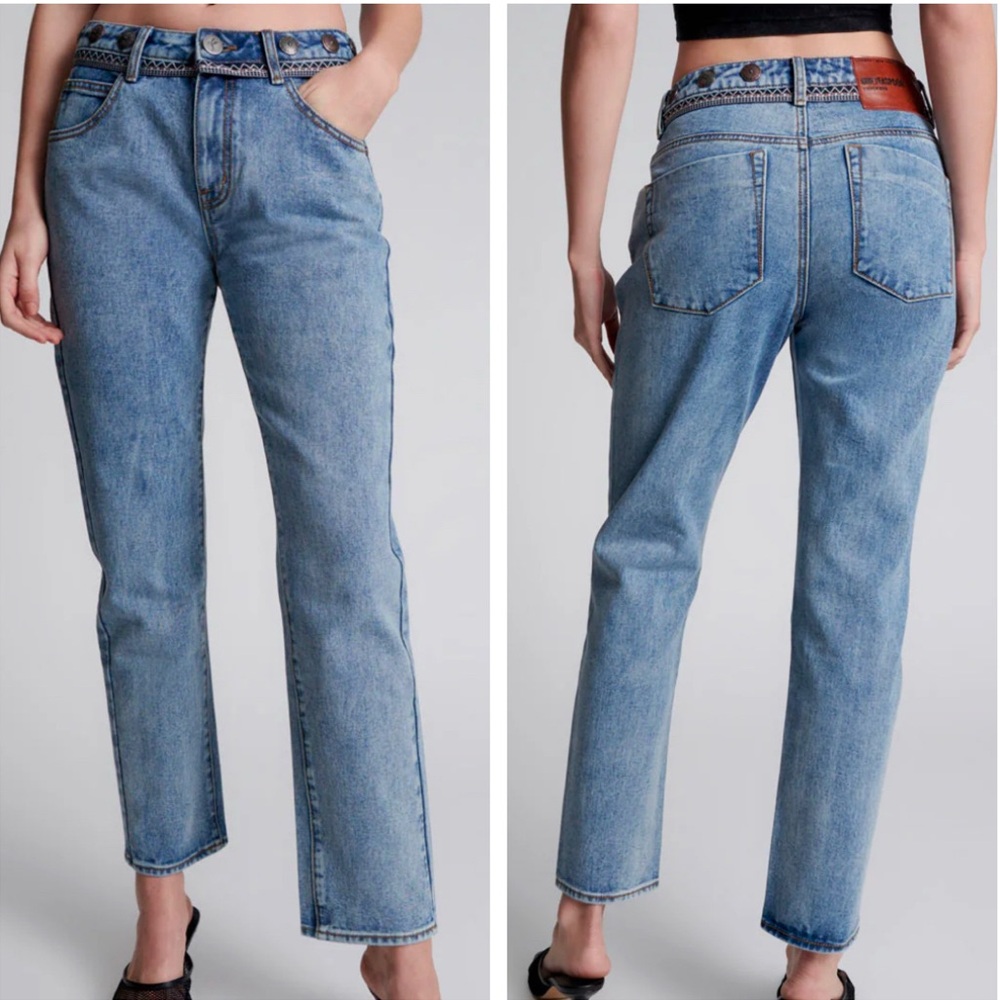 One Teaspoon x Free People Trucker Mid Waist Straight Leg Blue Denim Jeans 29